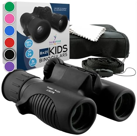 Think Peak Black Binoculars Science Toy for Kids Ages 3-12 Years - Real Compact Outdoor Adventure & STEM Educational Nature Hiking Explorer for Bird Watching, Camping Children’s Birthday Gift
