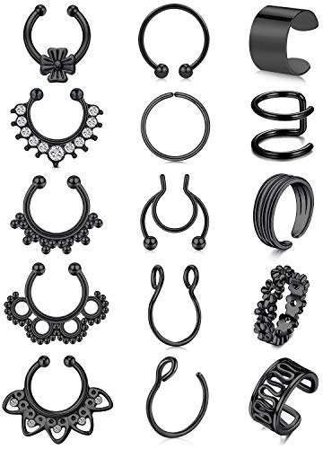 Rajnard falsk näspiercing, falsk piercing i kirurgiskt stål för näsa, helix och tragus. Falsk labret-stift utan hål, smycken för kvinnor och män., Metall