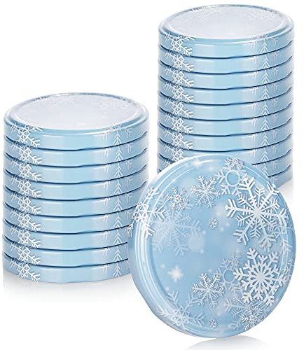 com-four® 20x Ersatzdeckel im winterlichen Design für Marmeladengläser - blau-weiße Schraubdeckel mit Schneeflocken für Sturzgläser und Einmachgläser - TO 82 mm