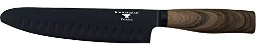 Rockingham Forge Forester Safe D Series RF-6183D - Coltello Santoku da 17,8 cm, lama rotonda in acciaio inox con rivestimento in ossido nero, manico ergonomico in legno, coltello giapponese
