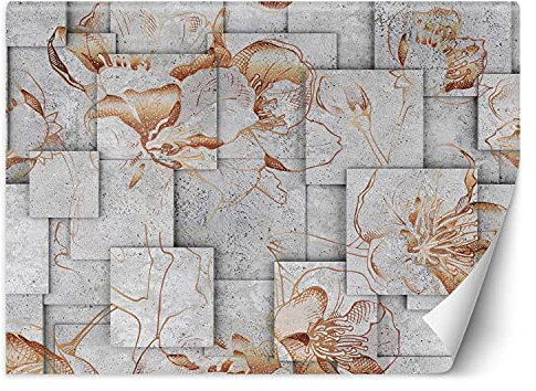 Feeby Wandtapete Fototapete Vlies Struktur Konkret Abstrakt 254x184 cm Orange Modern Tapete Wohnzimmer Schlafzimmer 3D-Illusion Blumen