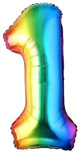 Luftballon 1. Geburtstag Zahl 1 Mehrfarbig Foil XXL Riesen Folienballon 100cm Geburtstagsdeko Ballon Zahl Deko zum Geburtstag. Fliegt mit Helium.