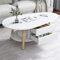YXDFG Ovaler Couchtisch Aus Holz,2-Schicht-Mode-Couchtische,Mit Offenem Regal Zur Aufbewahrung Und Präsentation Und 2 Schubladen,Für Wohnzimmer Modernes Design Wohnmöbel,White b,90×50×42cm