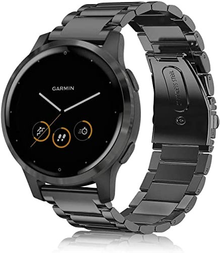 FINTIE Armband Kompatibel mit Garmin Vivoactive 4/Venu 2/Venu 3/Garmin Forerunner 255/265/745-22mm Uhrenarmband Edelstahl Metall Ersatzband mit Doppelt Faltschließe, Schwarz