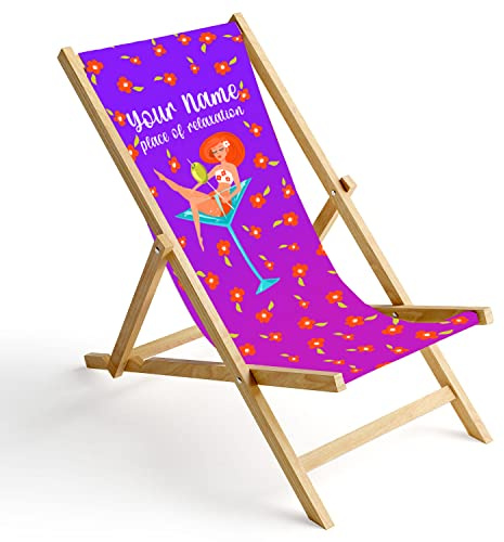 Ferocity Personalisierbarer Holz-Liegestuhl Klappbar Klappliegestuhl Sonnenliege Strandstuhl Wechselbezug Motiv Champagner [119]