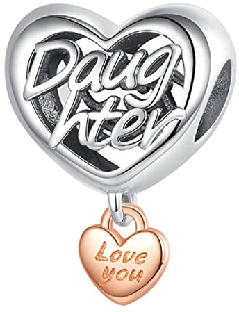 Charm älskar dig dotter charm-hänge 925 sterlingsilver charm pärla hänge för europeiska armband och halsband, Silver