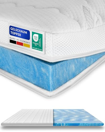 AM Qualitätsmatratzen Gel Topper 200x200cm weich - Made in Germany - Gelschaum Topper 200x200 mit Lyocell Bezug & Antirutsch Funktion - Anpassungsfähiger Memory Foam Matratzentopper 200x200