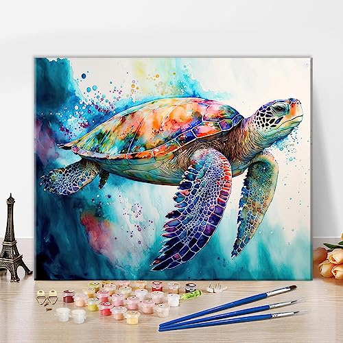 TISHIRON Kit de pintura por números Tortuga Marina para Adultos Kits de Pintura por Números en Lienzo Animales Pintura al Óleo a Mano con Pinceles Kits de Pintura para Adultos Artesanía para el Hogar