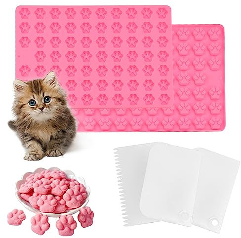 LANSKYLAN 2 Stück Silikon Backmatte Katzenleckerli Silikonbackform Hundeleckerli Mini Backunterlage mit Teigschaber Hitzebeständig Antihaftend Silikon Backform für DIY Hundeleckerlies Schokolade Kekse
