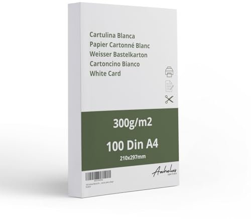 100 Kartonpapier A4 Weiß 300gr/m2 - Packung mit 100 Blatt 21x29,7cm Zeichenkarton - Dickes papier a4 zum drucken - Bastelkarton zum Ausschneiden, Malen, Zeichnen und Bedrucken