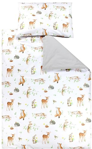TupTam Ensemble de Linge de Lit pour Enfants 2 Pièces, Animaux de la forêt/Hérisson/Chevreuil/Renard/Lapin/Beige, 120x90 cm