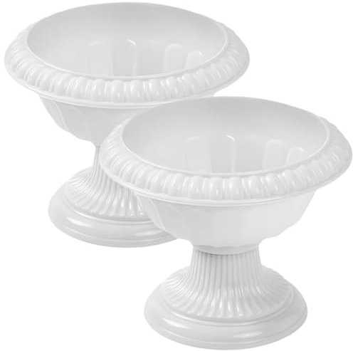 IMIKEYA Urne en Plastique 2 Pièces Pièce Maîtresse De Mariage Statue De Colonne Grecque Pilier Romain Pot De Fleurs Vase sur Pied en Plastique pour Patio Cour Allée Blanc