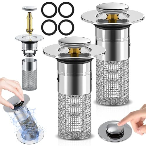 2 Stück WaschbeckenstöPsel für 34-40mm, Abflussstopfen Waschbecken, Stöpsel Waschbecken, Universal Pop Up Abflusssieb Waschbecken, Abflussstopfen für Aufsatzwaschbecken