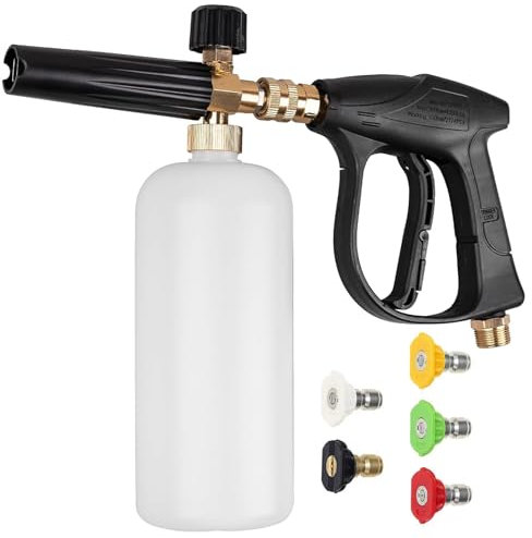 DUOJIN Pistola de alta presión Cañón de espuma,Dispensador de jabón ajustable de 1/4 rápido, lanza de espuma de nieve, botella con 5 boquillas para lavado de coche