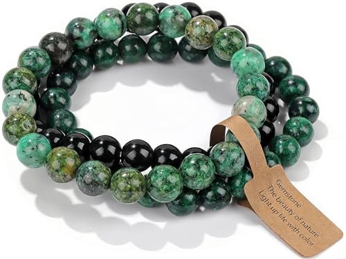SAIBANGZI Bracciali con Pietre Naturali Autentiche - Bracciale Elastico con Perline da 8mm - Bracciale portafortuna - Bracciale Pietra Energia Positiva
