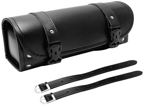 Mulcort Sacoche universelle pour moto en cuir PU avec sangles réglables, étanche, sac à outils de rangement (Noir)