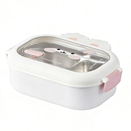 Epunk Stainless Steel Lunch Box Kids Metal Cute Rabbit Compartment 22 x 8 x 17.8 cm Bento Lunch Box for Adults and Kids Office School Food Container Bpa Free