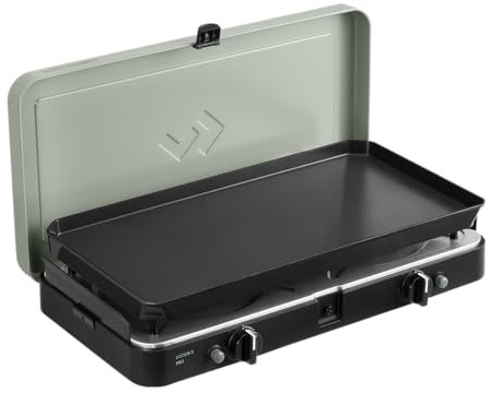 CADAC - 2 Cook 3 Pro Deluxe – Grill – tragbare Grills – Grillfläche aus Edelstahl – inkl. Schutzhülle – Camping – Das Must-Have für den Grill – Grau-Grün