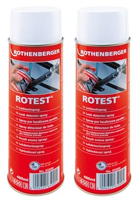 ROTHENBERGER Industrial 2 x RoTest spray per la ricerca di perdite da 400 ml | Ricerca di perdite in modo rapido e sicuro | Rilevatore di perdite | Ricerca di perdite su tubi del gas e tubi di