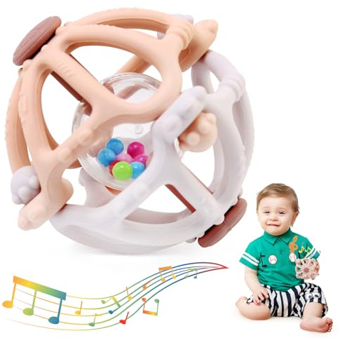 JoyPlus Giocattoli Sonaglio Dentizione Neonato 0 6 12 Mesi, Sensoriali Giocattoli Silicone Palla da Massaggia Gengive, Gioco per Bambini a Forma di Palla da Afferrare, Regalo per Bambino 0-18 Mesi