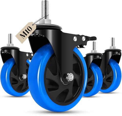Humagineer 125mm Ruote per Carrello con stelo filettato M10 x 1,5x 30mm, Ruote per Mobili Carichi Pesanti Capacità 800KG, 360 Gradi Rotelle Girevoli con freno Mobili, Barbecue, Carrelli, Trasporto