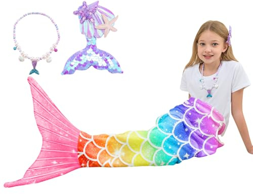 NikNio Mermaid Tail Blanket for Girls Soft Flannel Wearable Blanket Sleeping Snuggle Kids Christmas Gift Ideal 3-4 4-6 7-8 10-12 Rainbow Pattern