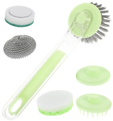 TOYANDONA Cepillo de Limpieza para Platos y Ollas con Cabezales Reemplazables, Estropajo Multifuncional de Pet y PP para Cocina, Resistente y Práctico en Hogar y Cocina Color Aleatorio