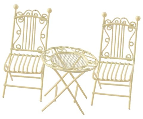 AMISENK Table de bistrot miniature avec 2 chaises en fer pour décoration de maisons de poupées, accessoires de maison de poupée