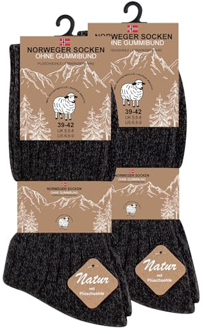 VCA 6 paia di calze norvegesi in lana con morbida suola in peluche imbottita Calzini invernali Calzini da uomo con suola imbottita, antracite., 43-46