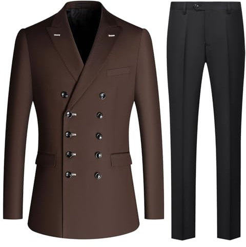 Costume Deux pièces Homme Coupe Slim croisé, Smoking, Ensemble Smoking Formel et décontracté, idéal pour Mariage, Bal de Promo, Veste et Pantalon Marron, Taille XL
