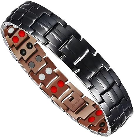 BLNC Magnetiskt Armband i Koppar för Herrar, 4 Element Armband med Verktyg för Storleksjustering, Svart och Röd