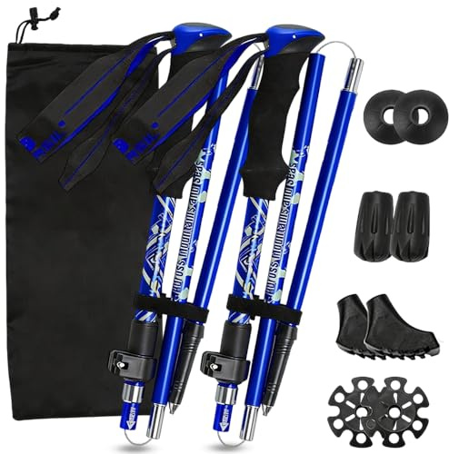 Walking Poles, 2 PCS Collapsible Hiking Poles, Foldable Trekking Poles110-125CM Adjustable,Telescopic, Ultralight Trekking Poles For Women Men Senior Backpacking, Hiking, Camping