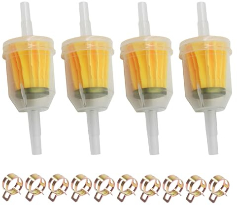 4 Stück Kraftstofffilter,Benzinfilter 6mm/8mm,Dieselfilter,Kraftstofffilter Diesel mit 10 Schlauchklemmen,Universal Diesel Filter Transparenter Bauweise für Moped Motorrad Roller Rasenmäher Mofa Auto
