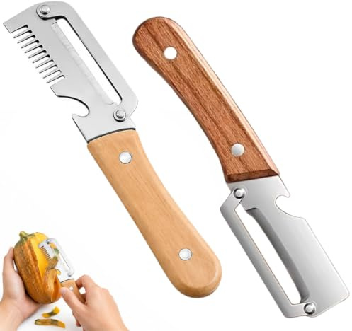 AUEFUDQ 2 Pelaverdure Multifunzionali per La Cucina,Impugnatura Ergonomica Antiscivolo in Legno, Per Bottiglie, Pelapatate Zero Snag per Frutta, Verdura, Fette Di Carne