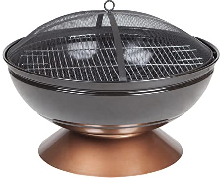 Fire Sense 62242 Fire Pit Degano Round Wood Burning Lightweight Portable Outdoor Firepit Backyard Fireplace Also Included Wood & Cooking Grate - Black Copper - 26