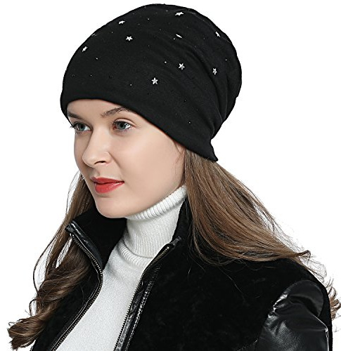 Dammössa vintermössa slouch beanie stjärna svart strass svart