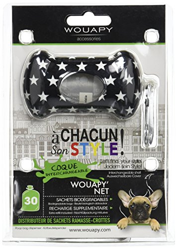 Wouapy Dispensador de Bolsas Higiénicas para Perros (Negro). Dispensador para Bolsas de Caca, Excremento, Desechos con Mosquetón. Accesorios para Mascotas