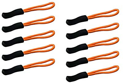 Durable Zipper Pulls Tab Tags Cord Pulls Zipper Extension Zip Fixer for Backpacks, Jackets, Luggage, Purses, Handbags (10PCS, Orange)
