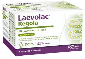 Laevolac Regola - Integratore Alimentare Naturale, Aiuta a Regolare la Funzionalità dell’Intestino, a Base di Crusca di Frumento, e Psyllium, Indicato per Vegani - Confezione da 20 bustine monodose