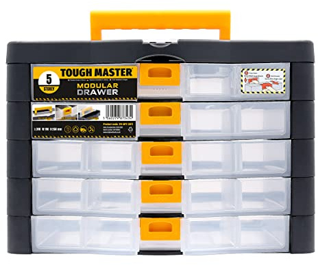 Tool Box 5 Drawer Organiser Stackable Storage Case With Comfortable Carry Handle for Sorting Small Household Bits, DIY Accessories and General Items TOUGH MASTER