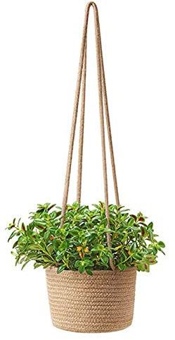 Corde Coton Accrochée Pot Fleur Pots Plantes Jonc Mer Naturel Jardinière Plafond Panier Jardinière Suspendu Corde Porte Plante Tissé à La Main Panier Plantes Corde Coton Tissé 14cm (Couleur unie)