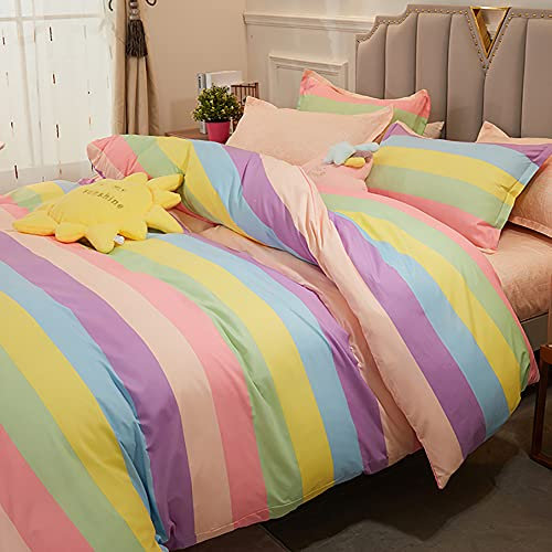 Nayoroom Bettwäsche Bunt Gestreift Mädchen 135 x 200 cm Regenbogen Streifen Motiv Kinderbettwäsche Set 100% Microfaser Kinder Teenager Bettbezug mit Kopfkissenbezug 80x80 cm