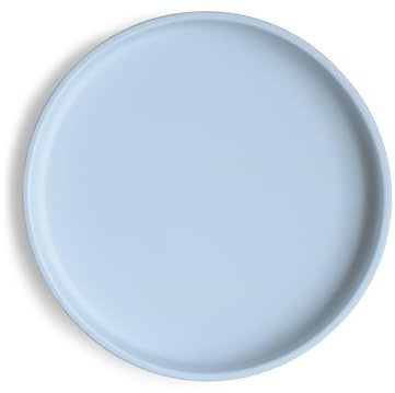 Mushie Classic Silicone Non-Slip Suction Plate for Babies & Toddlers | Food Grade Silicone | Dishwasher & Microwave Safe (Powder Blue)