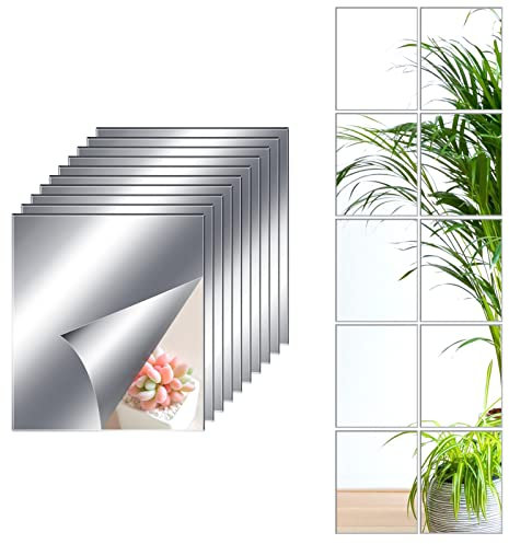 JMITHA Selbstklebende Fliesenspiegel 10 Stück 15x23cm Spiegelfliesen Selbstklebend 2mm HD DIY Acrylic Wandspiegel Klebespiegel Wanddekoration Spiegel Zum Aufkleben Klebespiegel für die Wand