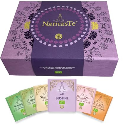 Pompadour Namaste Collection pregiata 60 filtri con chiusura magnetica: Felice Armonia,Risveglio dei Sensi,Puro Rilassamento,Benessere Interiore,Tè Bianco,Tè Verde con Matcha, senza Lattosio e Glutine