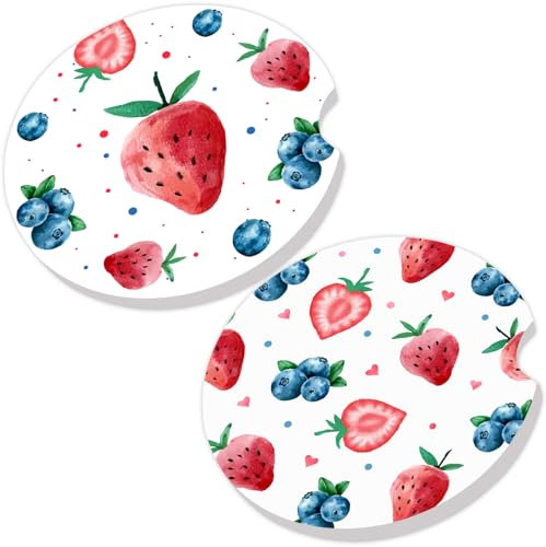Cheerupp Strawberry Blueberry absorbant sous - verres de voiture pour porte - gobelets Sweet Beery céramique Pierre amovible - verres de voiture antidérapant poignée du bout des doigts accessoires