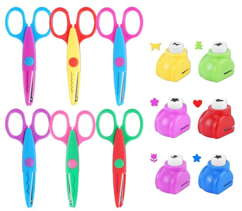 UCEC 12 Pcs Craft Scissor & Punch Set, 6 Zig Zag Scissors & 6 Paper Punches | Pinking Shears & Mini Paper Punches Set, Safety Scissor, Smooth Cutting, for Scrapbooking, Photo Albums, DIY & Paper Crafts