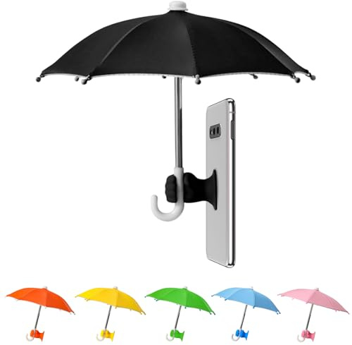 Harewu Phone Umbrella Stand, Sun Shade Mini Umbrella for Cell Phone with Adjustable Fist Style Suction Cup, Universal Anti-Glare Sun Visor for Outdoor (Black)
