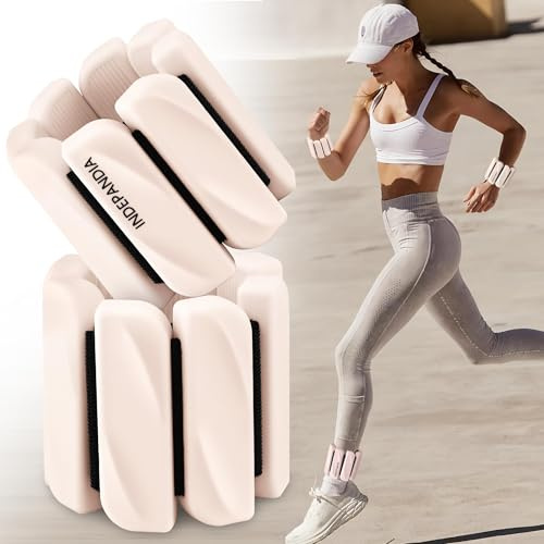 INDEPANDIA Wrist & Ankle Weights for Women and Men, 4lbs Pair Adjustable Silicone Weighted Bangles for Arm & Leg Workouts, Perfect for Pilates, Yoga, Walking & Home Fitness Training Beige
