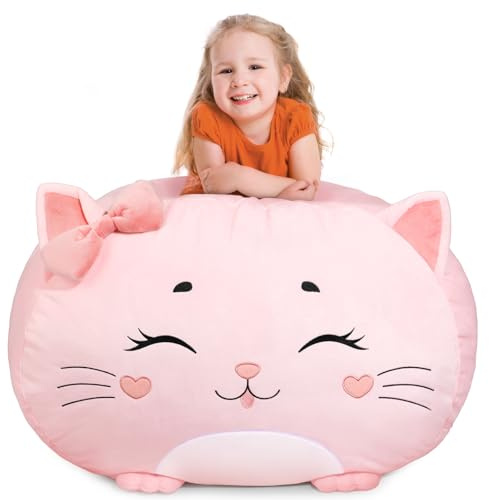 Funda para puf de almacenamiento de animales de peluche de 24 pulgadas para niños, convierte fácilmente los juguetes de peluche en una cómoda silla para niños pequeños, bolsa duradera para sala de